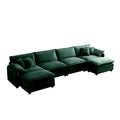 Over Size U Shape Corduroy Sofamodern Upholstered 4 Seater Sofa With 2 Ottomans, Premium Soft Corduroy Fabric Sofa Green Corduroy 4 Seat