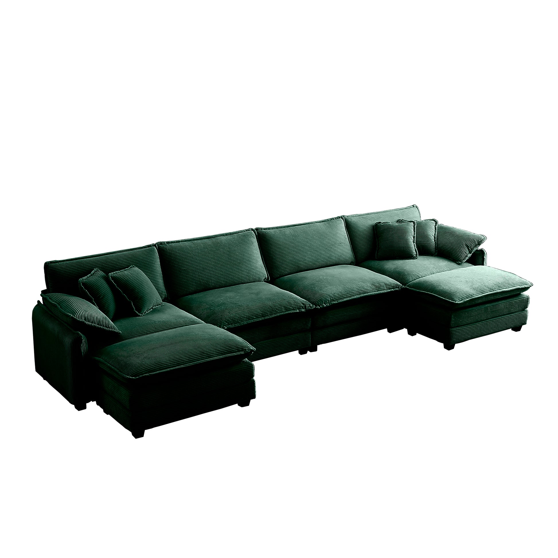 Over Size U Shape Corduroy Sofamodern Upholstered 4 Seater Sofa With 2 Ottomans, Premium Soft Corduroy Fabric Sofa Green Corduroy 4 Seat