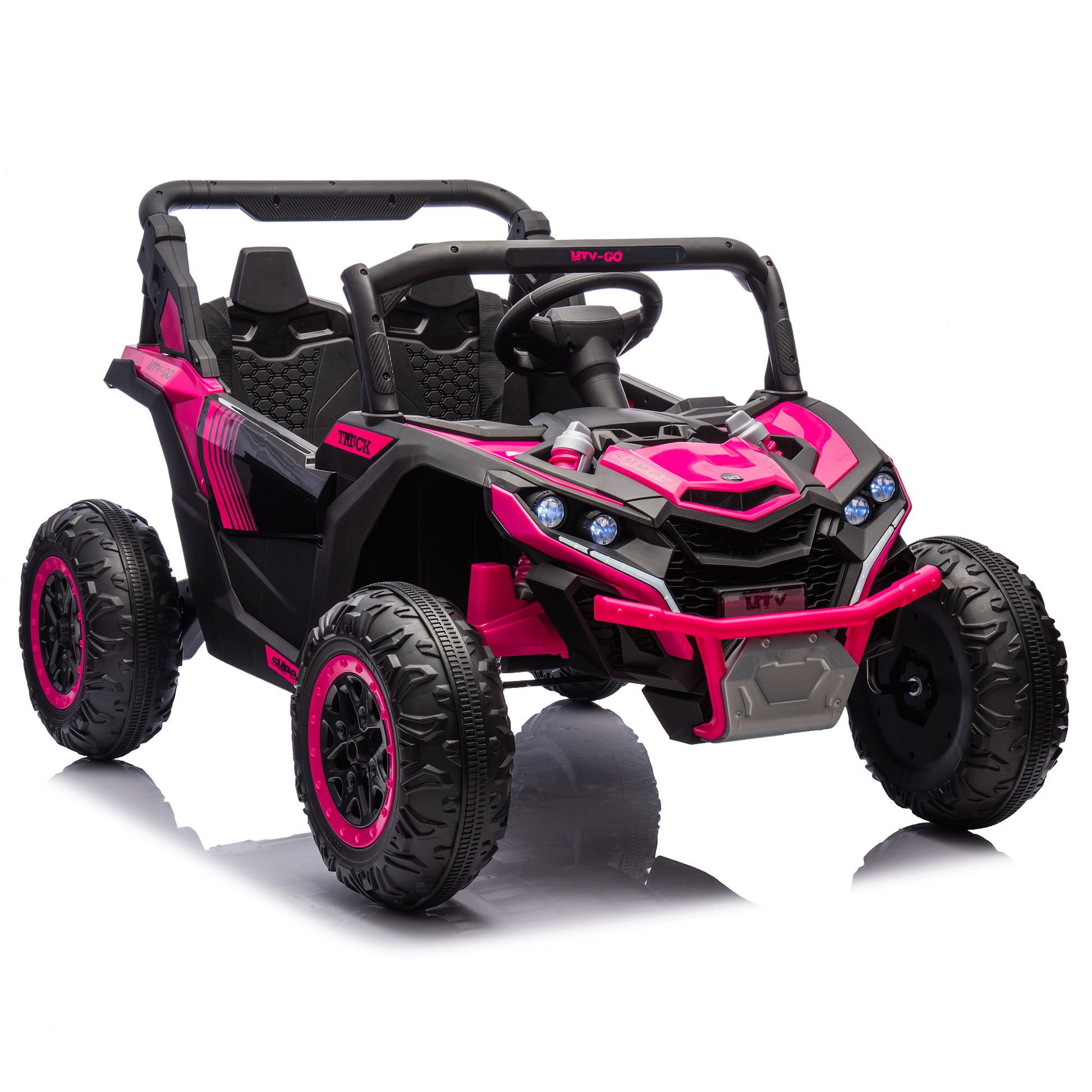 24V Two Seater Kids Ride On Utv W Parents Remote Control,Four Wheel Suspension,Slow Start,Large Wheel Design,Anti Collision Bar,Storage Space,Music,Usb,Bluetooth,Volume Control,Led Lights For Kids 3 . Pink 100 149 Lbs Polypropylene