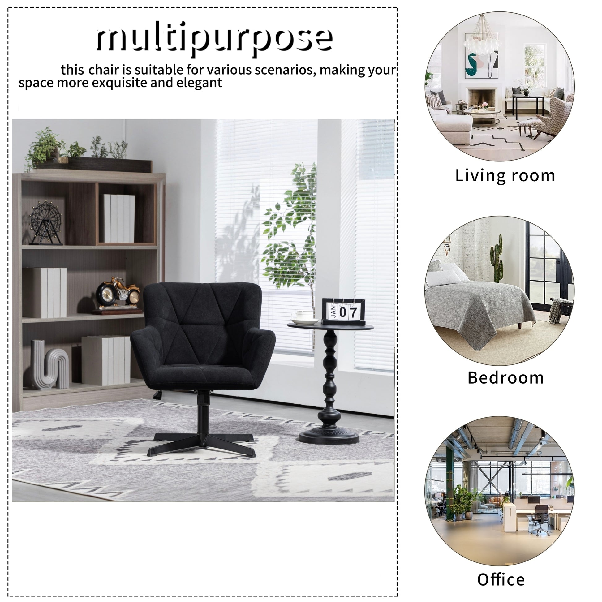 Modern Velvet Desk Chair Swirl Office Chair No Wheels Comfy Computer Task Chair Metal Legs Upholstered Accent Arm Chair For Living Room Bedroom Small Spaces Home Office, Black Black Bedroom Foam Velvet