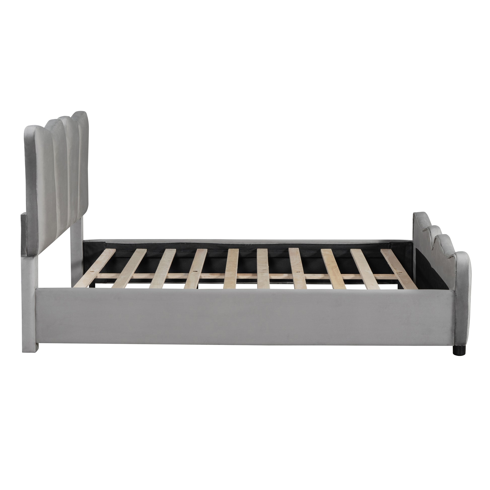 Full Size Upholstered Platform Bed Velvet Upholstered Bed, Gray Full Gray Velvet
