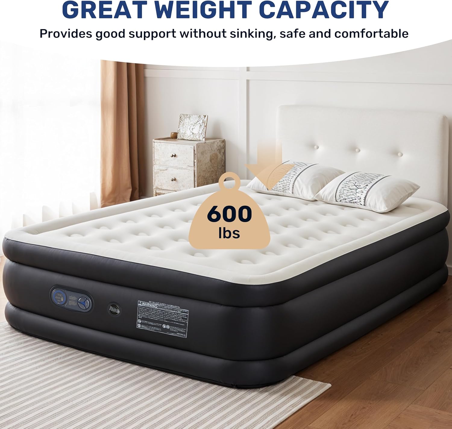 Twin Camping Air Mattress With Built In Electric High Speed Pump, 18" Bed Height, Blow Up Aerobed Inflatable Airbed With Carrying Bag, Best For Home Guests & Travel, Waterproof Foldable Portable