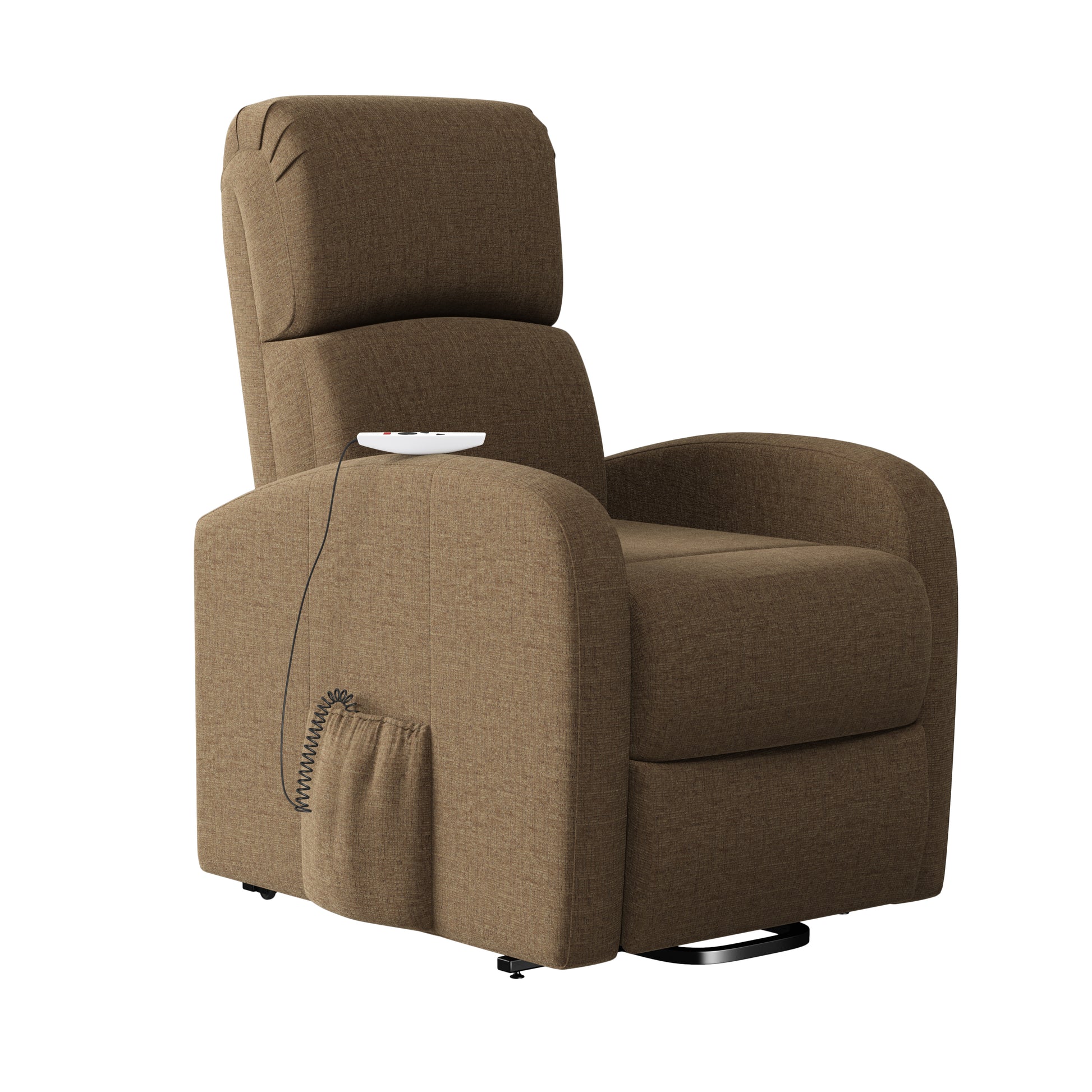The Chestnut Recliner Brown Polyester Power Remote Wood Soft Cushion Back Push Button Fiber Foam Pads Polyester