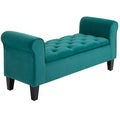 Homcom Button Tufted Storage Ottoman Bench, Upholstered Bench With Rolled Armrests For Living Room Or Hallway, Green Green Rubber Wood