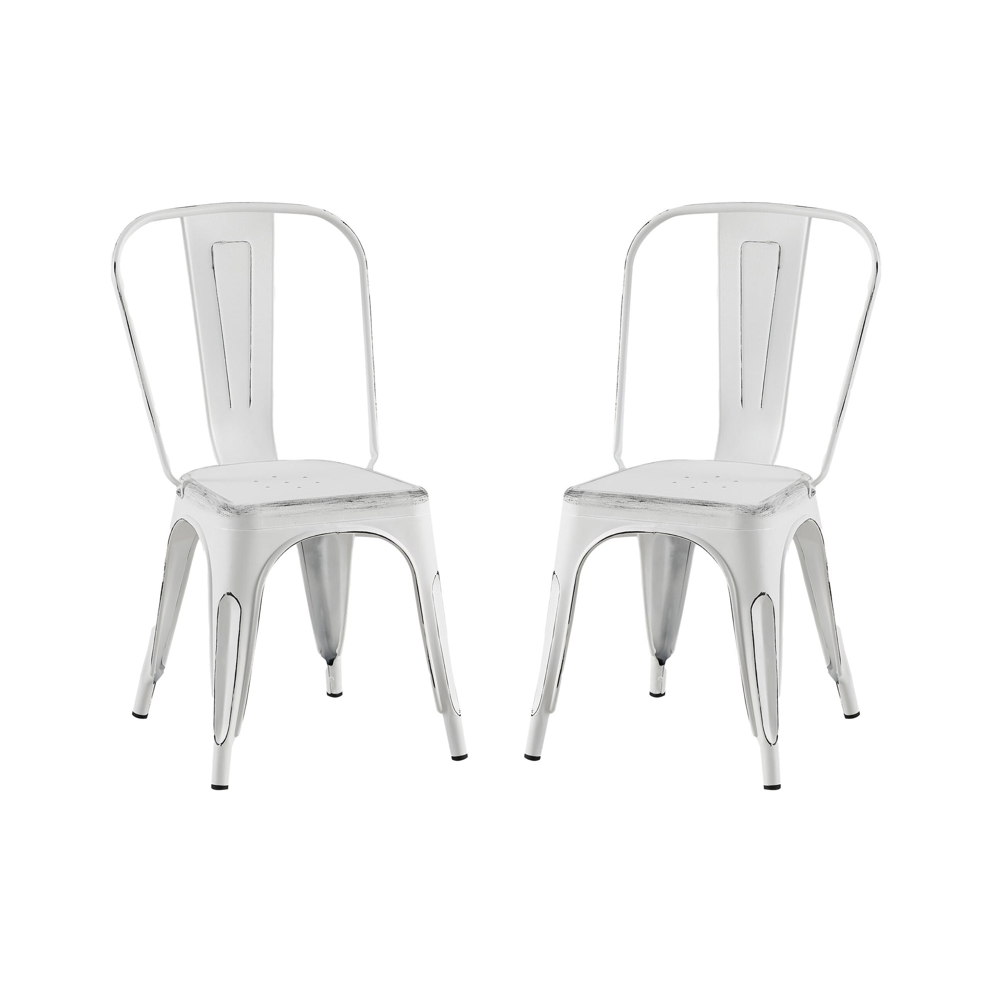 2Pc Modern Sanded Matte White Finish Metal Dining Room Kitchen Bar Chairs Contemporary Aesthetic 18 Inch Seat Height Standard Dining Matte White Dining Room Wipe Clean Square