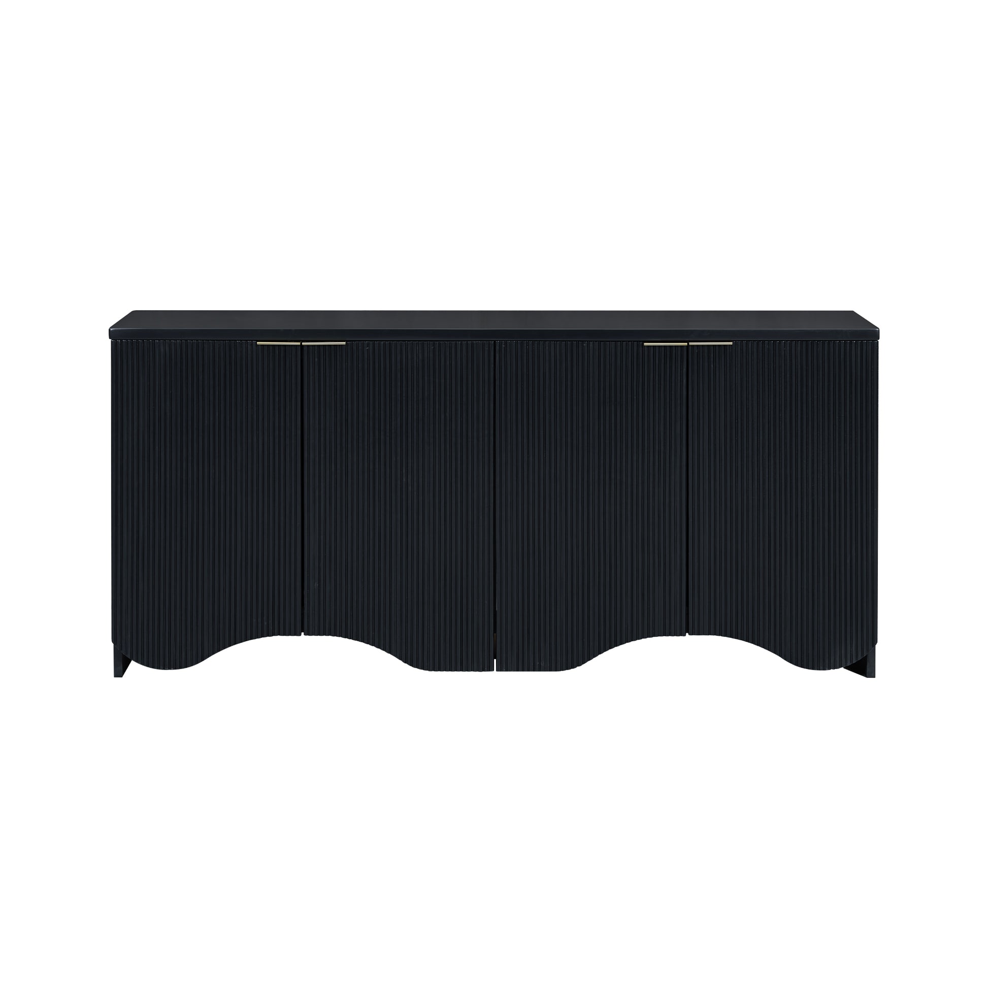 Vertical Stripes And Wavy Design Of A Four Door Cabinet Cabinet Suitable For Hallway, Entryway, Living Room 3 4 Spaces Black Primary Living Space Artsy Mdf