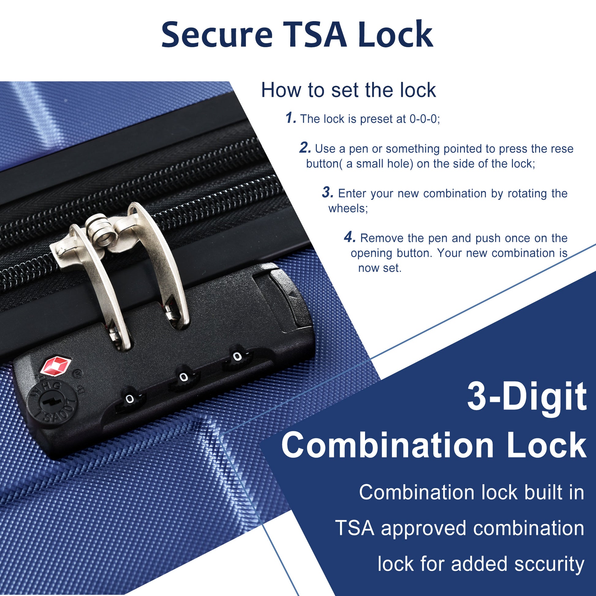 Luggage Sets 3 Piece, Expandable Hard Shell Abs Suitcases With Double Spinner, Travel Luggage Set With Tsa Lock 20 24 28Inch, Blue Blue Abs
