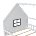 Full Size Wood House Bed With Window And Fence, White Old Sku: Wf304147Aak Box Spring Not Required Full White Wood Bedroom Pine Bed Frame Solid Wood Mdf
