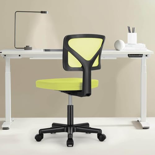 Low Back Mesh Armless Office Chair,Swivel Rolling Computer Chair No Arms With Lumbar Support, Green Green Metal