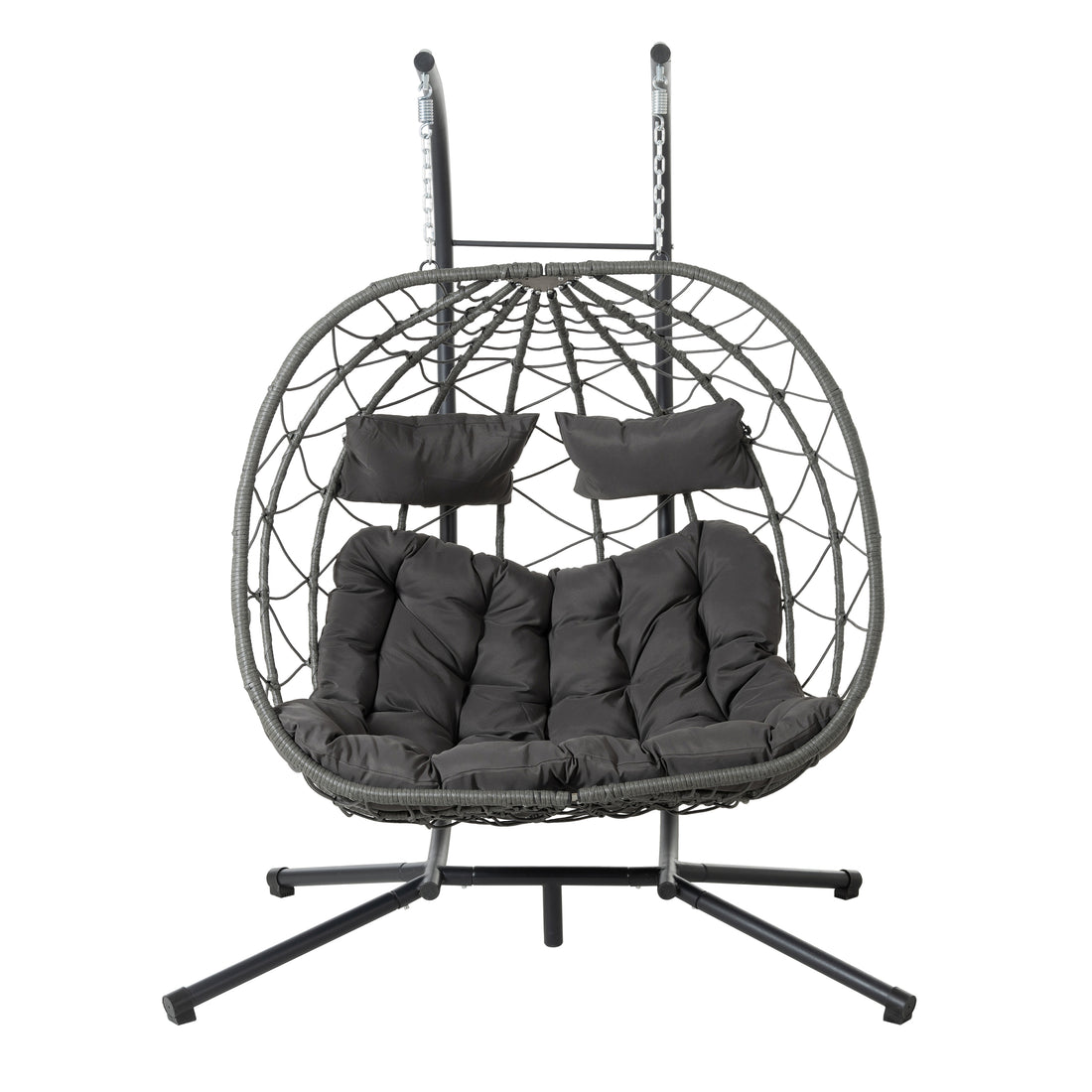 2 Persons Egg Chair With Stand Indoor Outdoor Swing Chair Patio Wicker Hanging Egg Chair Hanging Basket Chair With Stand For Bedroom Living Room Balcony Gray Steel