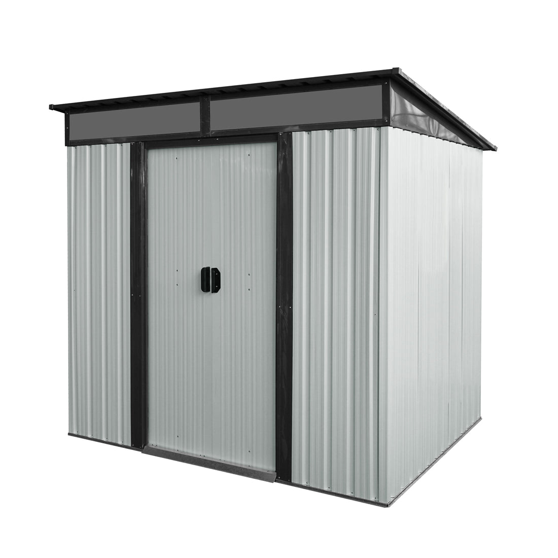 6Ft X 5Ft Outdoor Metal Storage Shed With Lockable Sliding Doors And Transparent Plate For Garden, Lawn White And Black White Black Iron