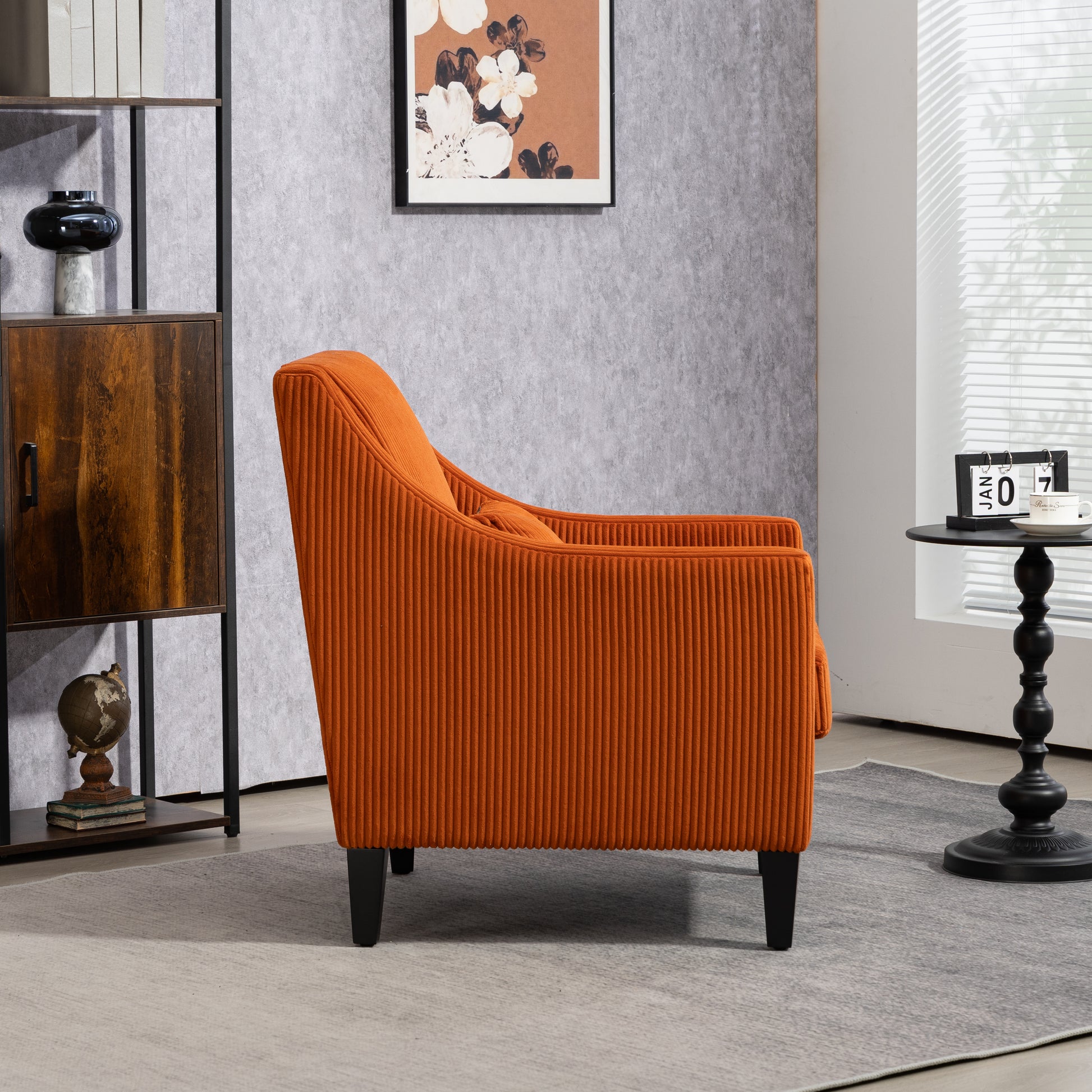 Coolmore Modern Accent Chair,Upholstered Armchair With Scooped Arms For Bedroom,Apartment,Studio,Office,Waiting Room Orange Corduroy Orange Primary Living Space Foam Corduroy