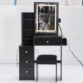 Small Size Left Bedside Cabinet Vanity Table Cushioned Stool, 2 Ac 2 Usb Power Station, Hair Dryer Bracket, Extra Large Touch Control Sliding Led Mirror, Tri Color Switching, Epa,Gcc,Ul Certificate