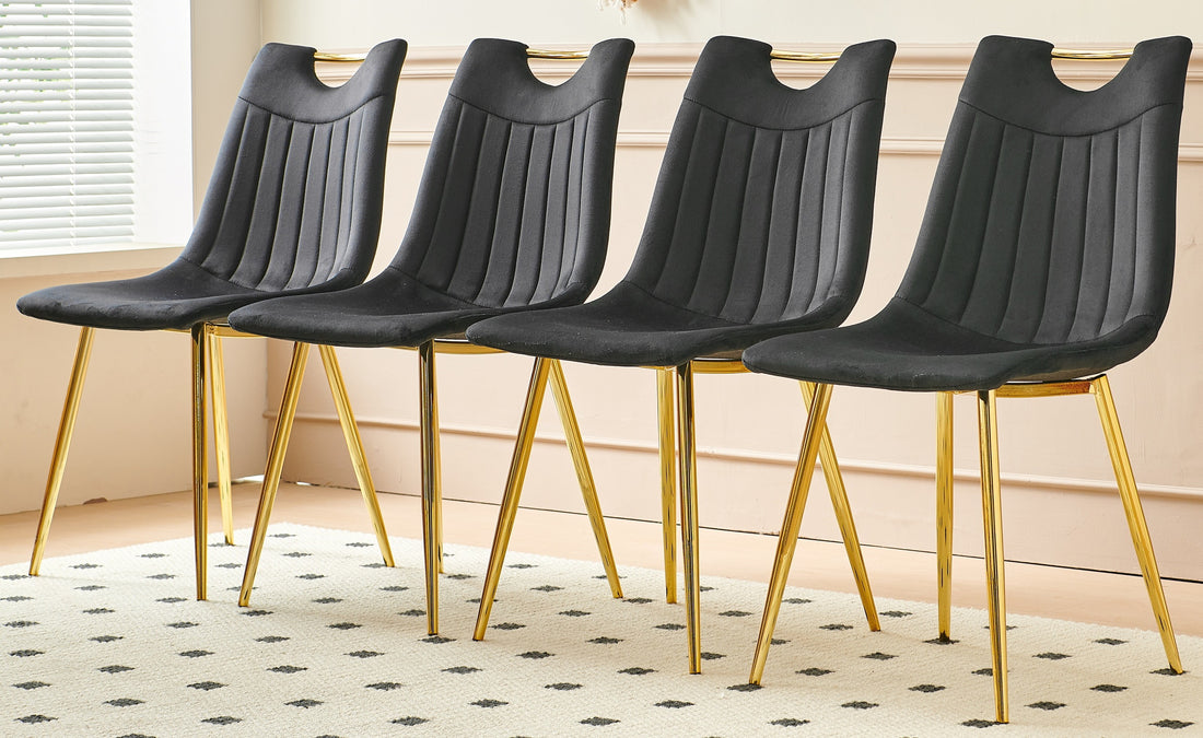 Golden Leg And Black Seat Chair,Set Of 4,Dining Chair,Coffee Chair Gold Black Metal