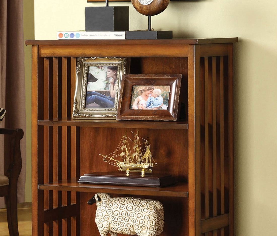 Gorgeous Styling Antique Oak Finish 1Pc Media Shelf Solid Wood Storage Books 5 Shelves Open Cabinet Shelf Oak Primary Living Space Closed Back Contemporary,Modern,Rustic,Transitional Solid Wood