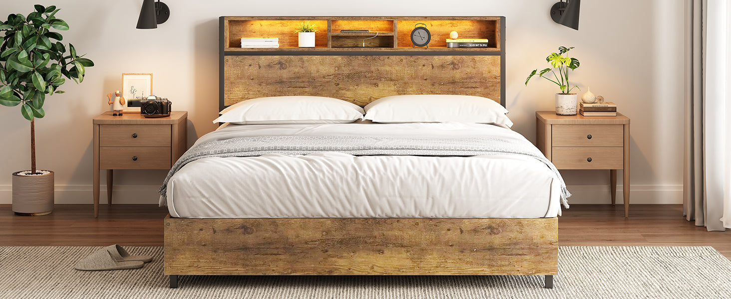 Metal Platform Bed With Underneath Storage, Led And Usb Ports, Full, Black Full Black Mdf Metal