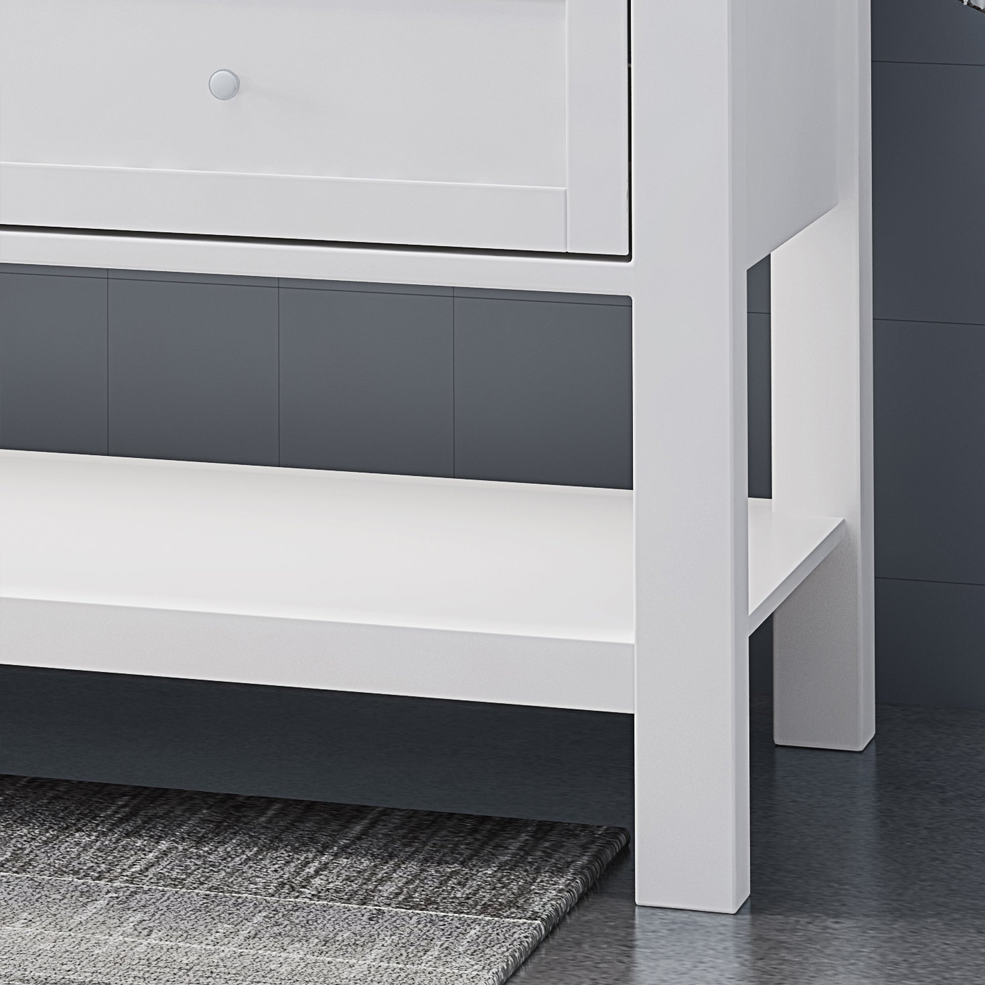 61'' Bathroom Vanity With Marble Top & Double Ceramic Sinks, 4 Drawers, Open Shelf, White White Plywood