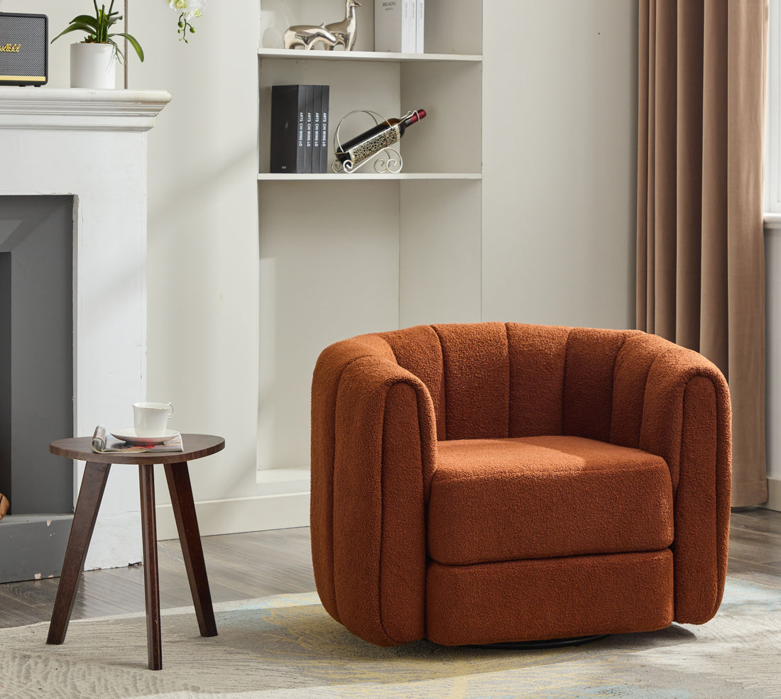 Swivel Accent Barrel Chair, Modern Round Armchairs With Upholstered, Comfy Swivel Accent Chair For Living Room Brown Teddy