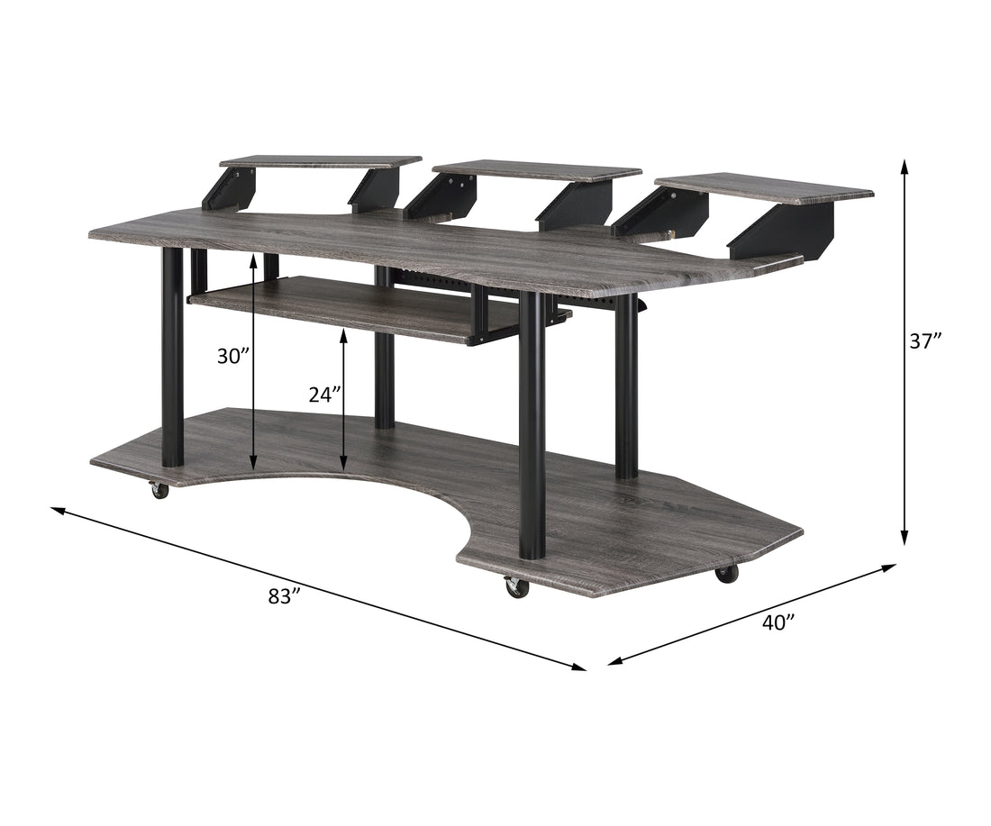 83" Eleazar Black Oak Finish Music Recording Studio Desk Dark Oak Synthetic Wood