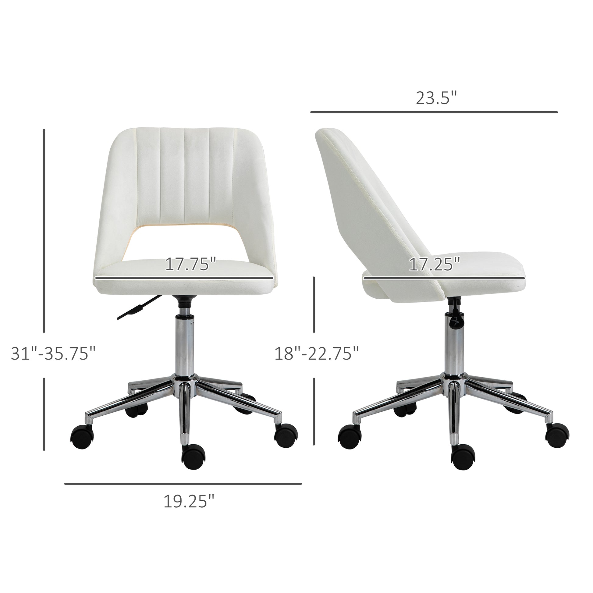 Vinsetto Modern Mid Back Office Chair With Velvet Fabric, Swivel Computer Armless Desk Chair With Hollow Back Design For Home Office, Cream White Cream White Polyester