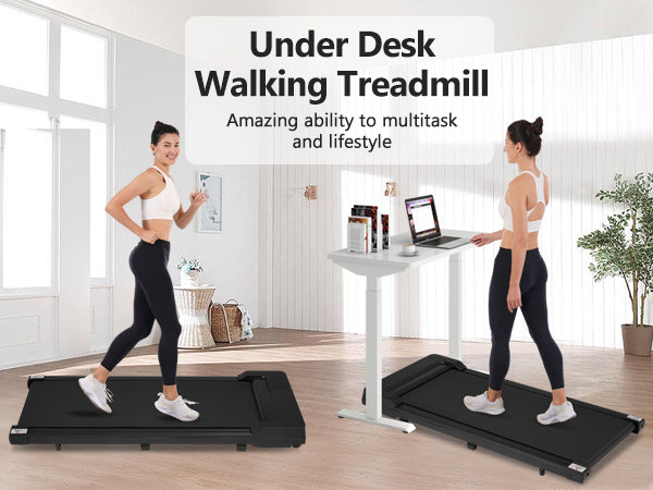 Walking Pad Under Desk Treadmill For Home Office 2.5Hp Walking Treadmill 0.6 4Mph 300Lbs Capacity Treadmill For Walking Running Remote Control Batteries Black Metal