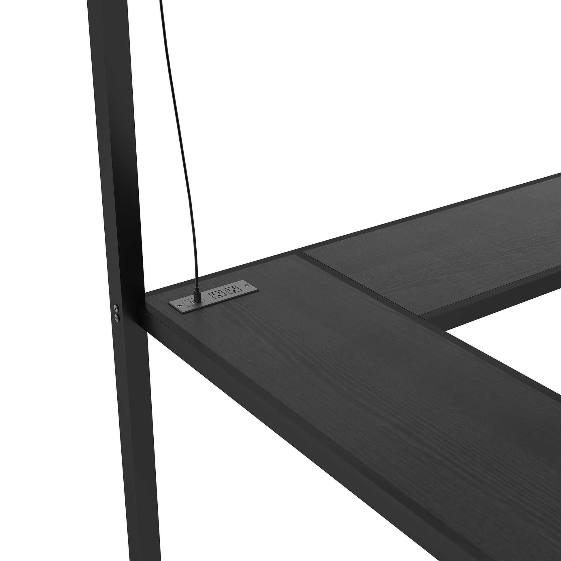 Twin Xl Size Loft Bed With L Shaped Desk And Usb, Metal Loft Bed With Wardrobe And Adjustable Shelf, High Loft Bed With Led For Kids Teens Adults, Black Twin Xl Black Metal