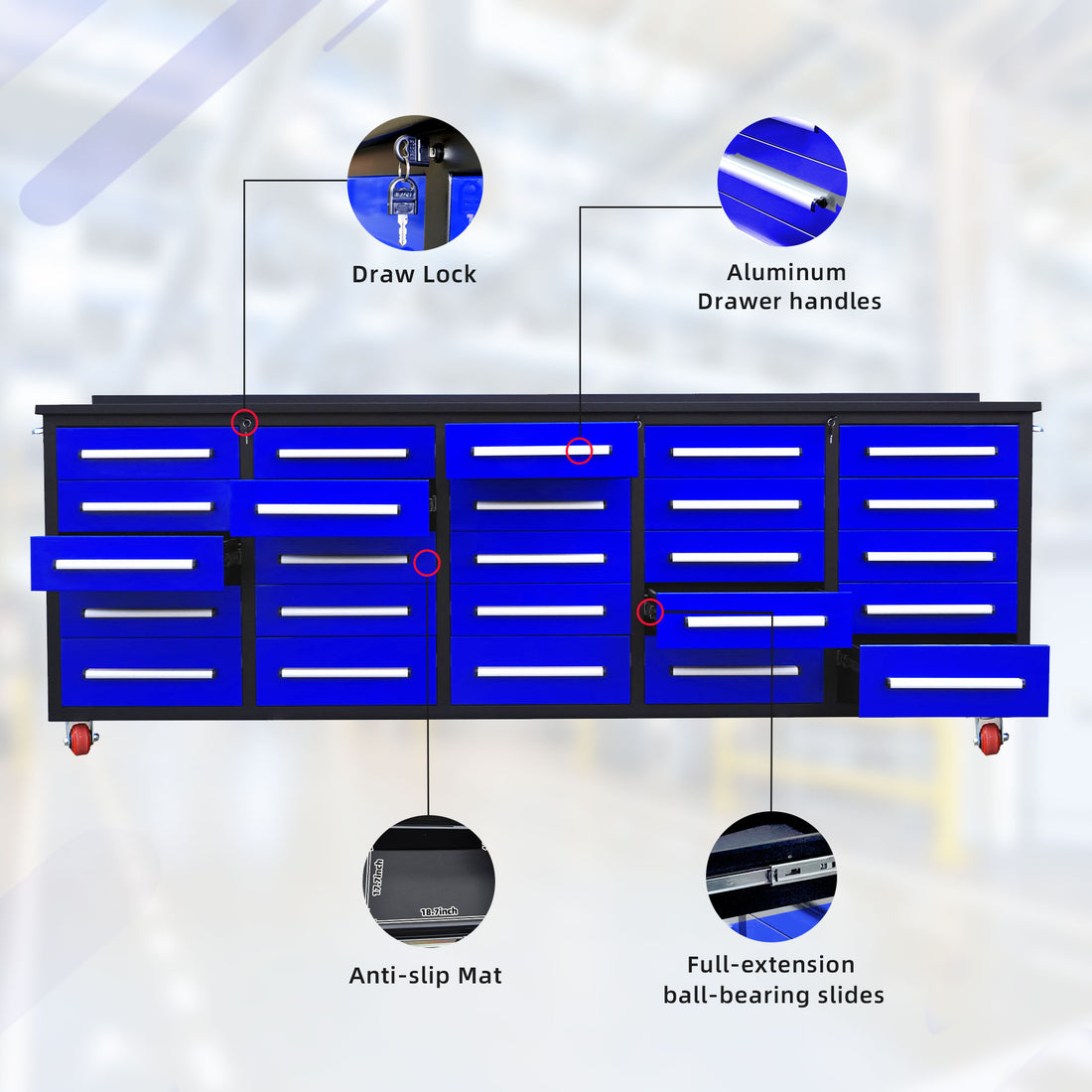 10Ft Workbench With Storage Drawers 25 Drawers Blue Blue Steel