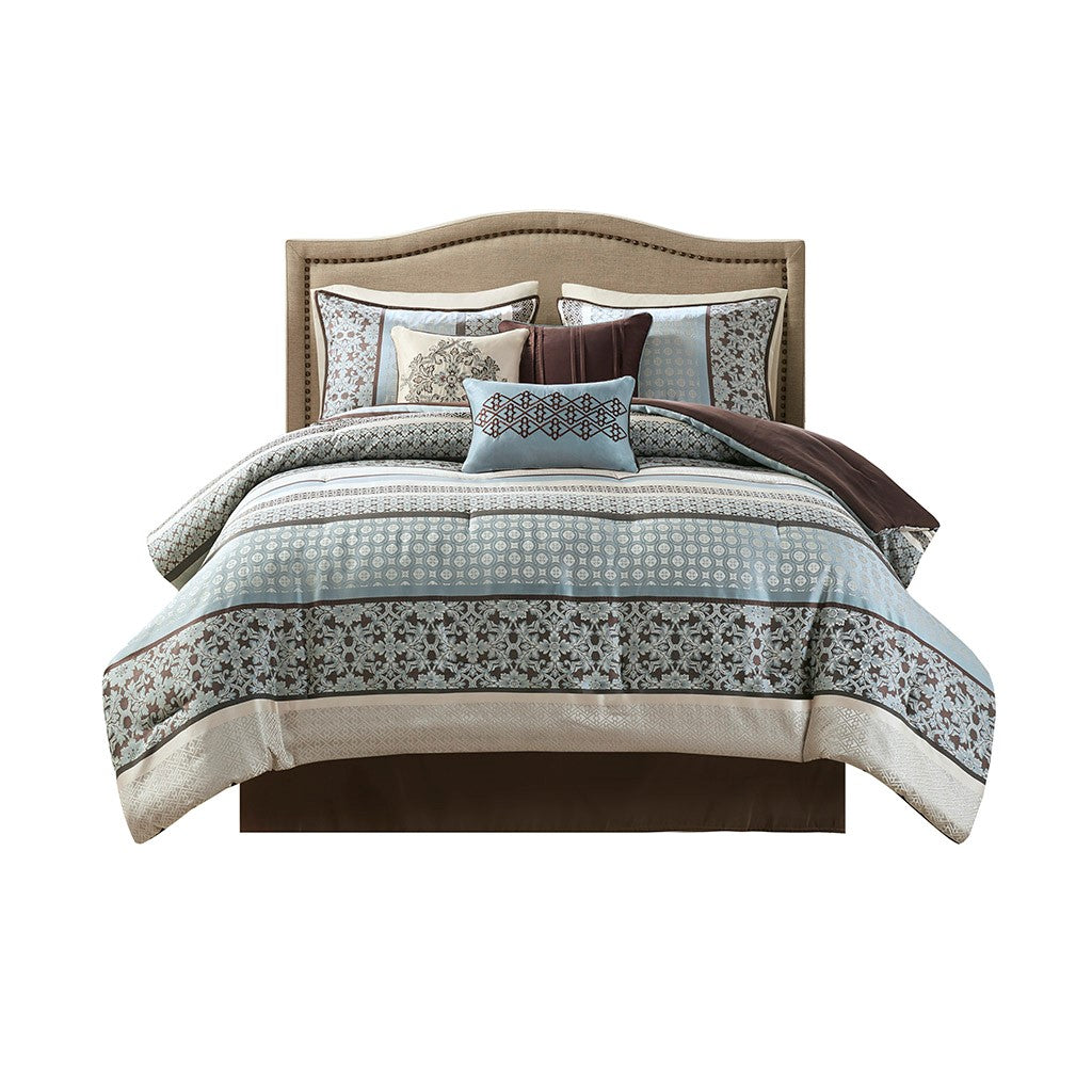7 Piece Comforter Set Blue Queen Queen Blue Polyester
