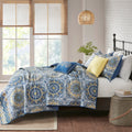 6 Piece Reversible Quilt Set With Throw Pillows Blue King Cal King Blue Cotton