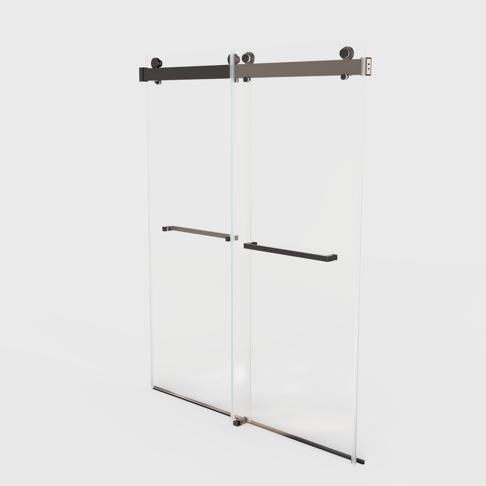 56 60 Inches W *76 Inches H Frameless Double Sliding Soft Close Shower Door In Matte Black,3 8 Inches 10Mm Thick Sgcc Tempered Glass Door Black Glass Metal