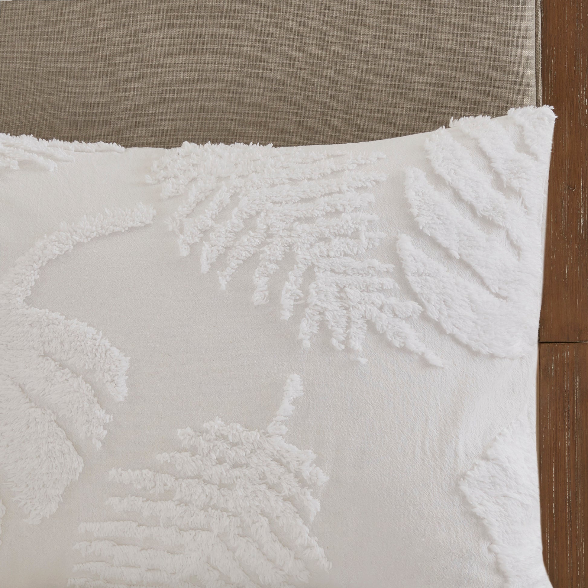 3 Piece Tufted Cotton Chenille Palm Comforter Set Off White King Cal King King Off White Cotton