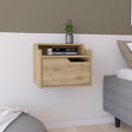 Winchester Floating Nightstand, Modern Dual Tier Design With Spacious Single Drawer Storage, Macadamia Brown Solid Wood Mdf Engineered Wood