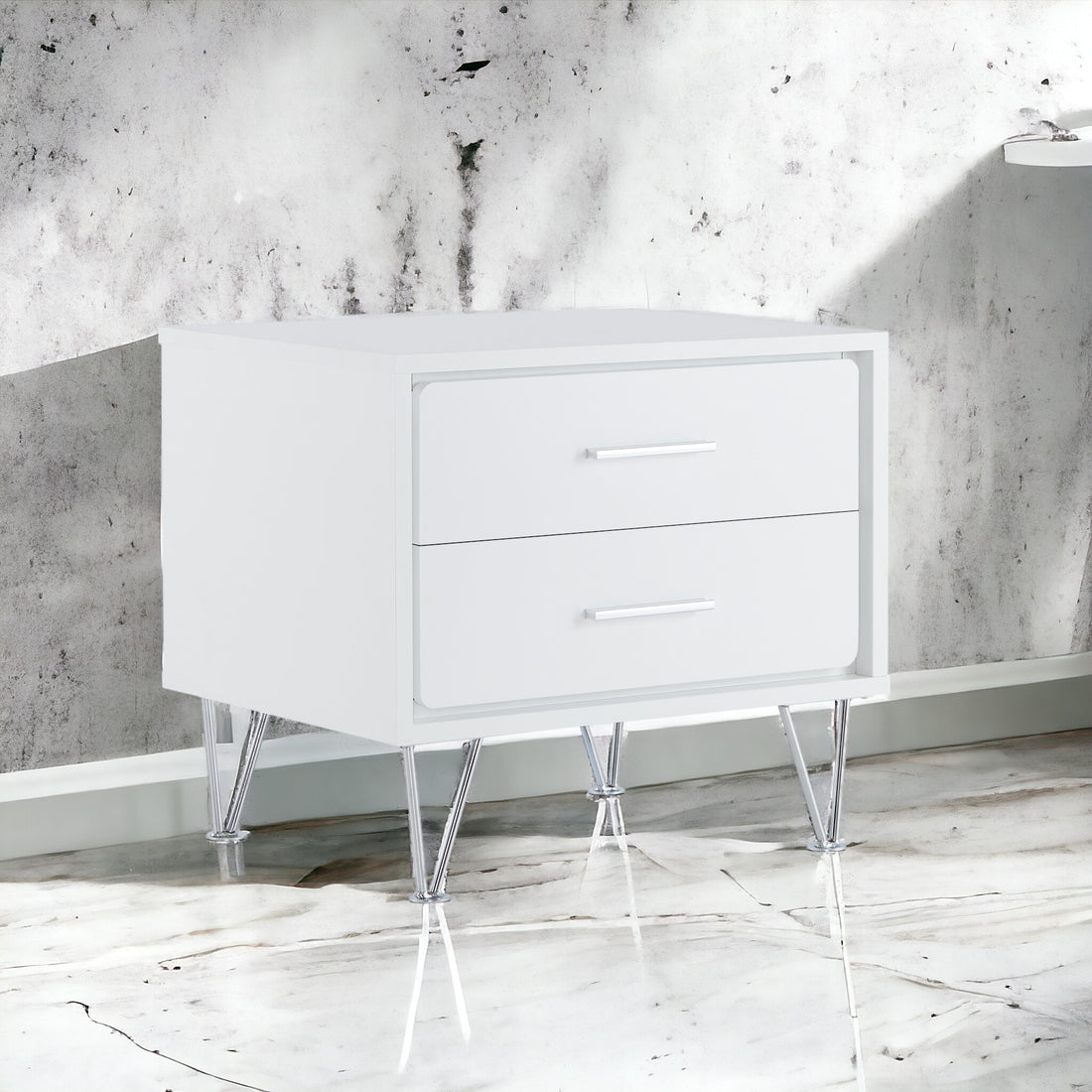 Deoss White Finish Accent Table White Mdf,Metal