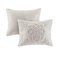 3 Piece Tufted Cotton Chenille Medallion Comforter Set Grey Full Queen Full Grey Cotton