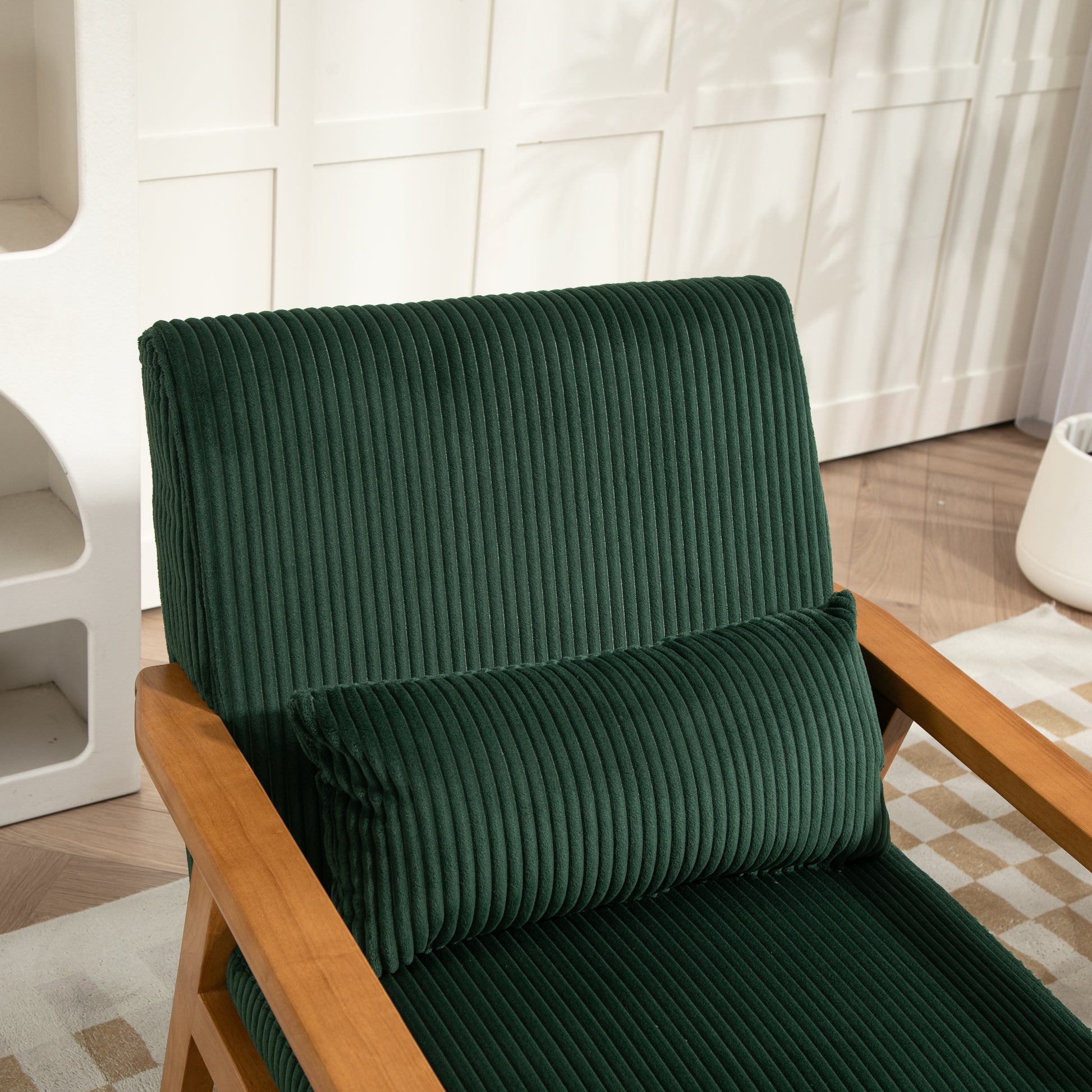 Leisure Chair With Solid Wood Armrest And Feet, Leisure Chair, Wood Frame, Velvet, L, Solid Rubber Wood Legs, Mid Century Modern Accent Chair, For Living Room Bedroom Studio Chair Emerald Corduroy