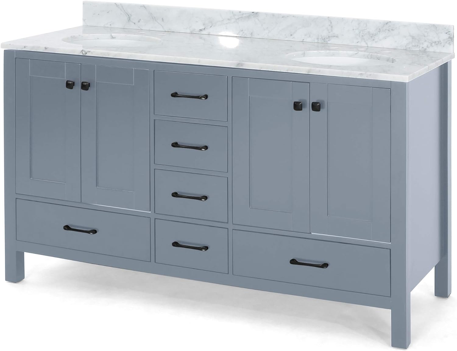 73'' Bathroom Vanity With Marble Top & Double Ceramic Sinks, 4 Doors, 6 Drawers, Grey Grey Plywood
