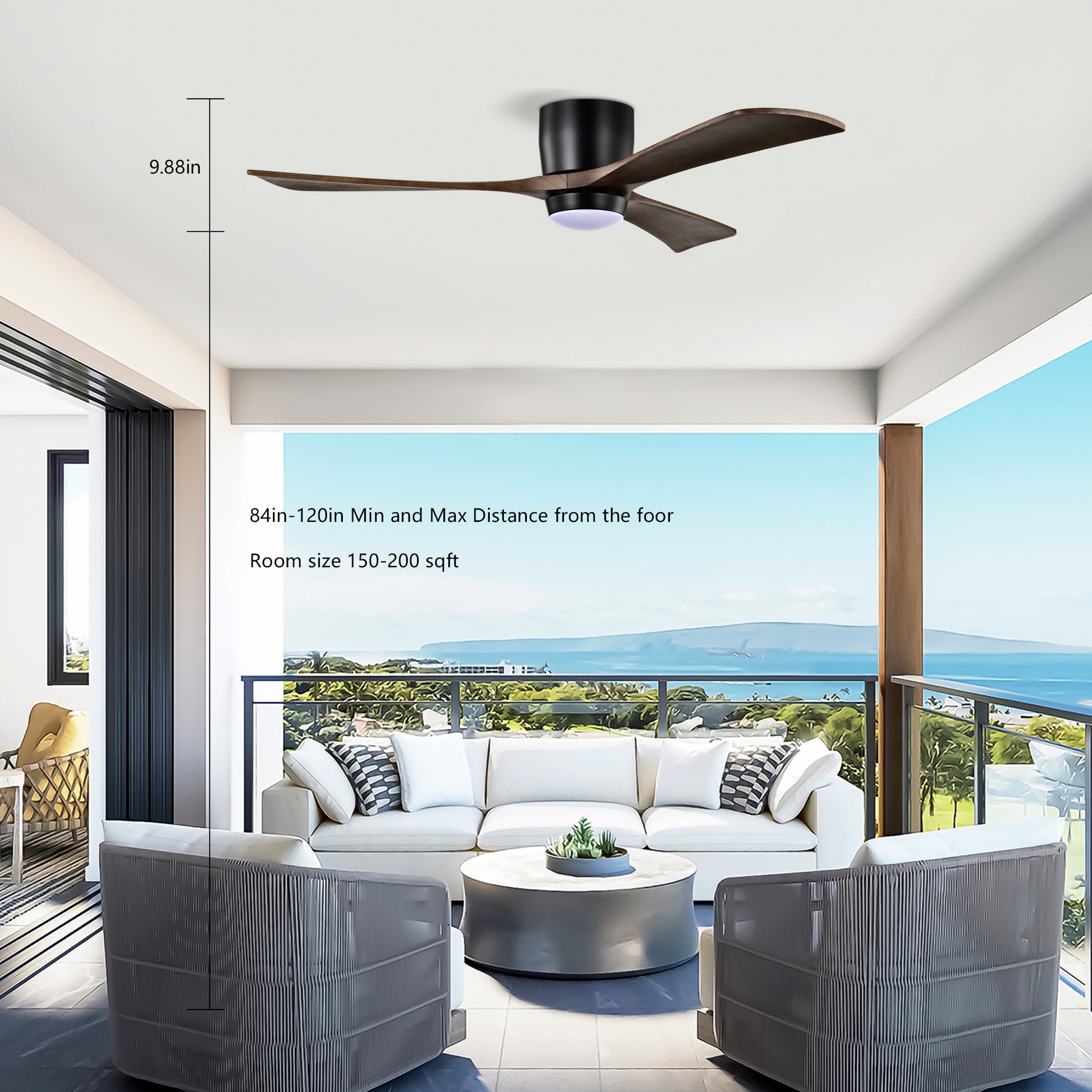 52" Ceiling Fan With Lights Remote Control,Quiet Dc Motor 3 Blade Ceiling Fans 6 Speed Levels,Reversible Ceiling Fan, For Patio Living Room, Bedroom, Office,Indoor. Matte Black Black Walnut Matte