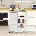 Homcom Rolling Kitchen Island Cart, Bar Serving Cart With Drawers, White White Mdf