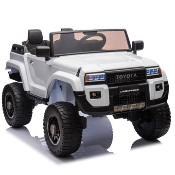 24V Two Seater Kids Ride On Car W Parents Remote Control, Licensed Toyota Lc250,2Wd,110W Motors,With Shovel,Three Point Seat Belt,Slow Start,Speed Adjustment,Bluetooth,Music For Kids Aged 3 . White 100 149 Lbs Polypropylene