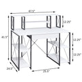 White And Black Office Desk With Open Shelves And Hutch White Black Writting Desk Office Rectangular Shelves Wood Metal Sled