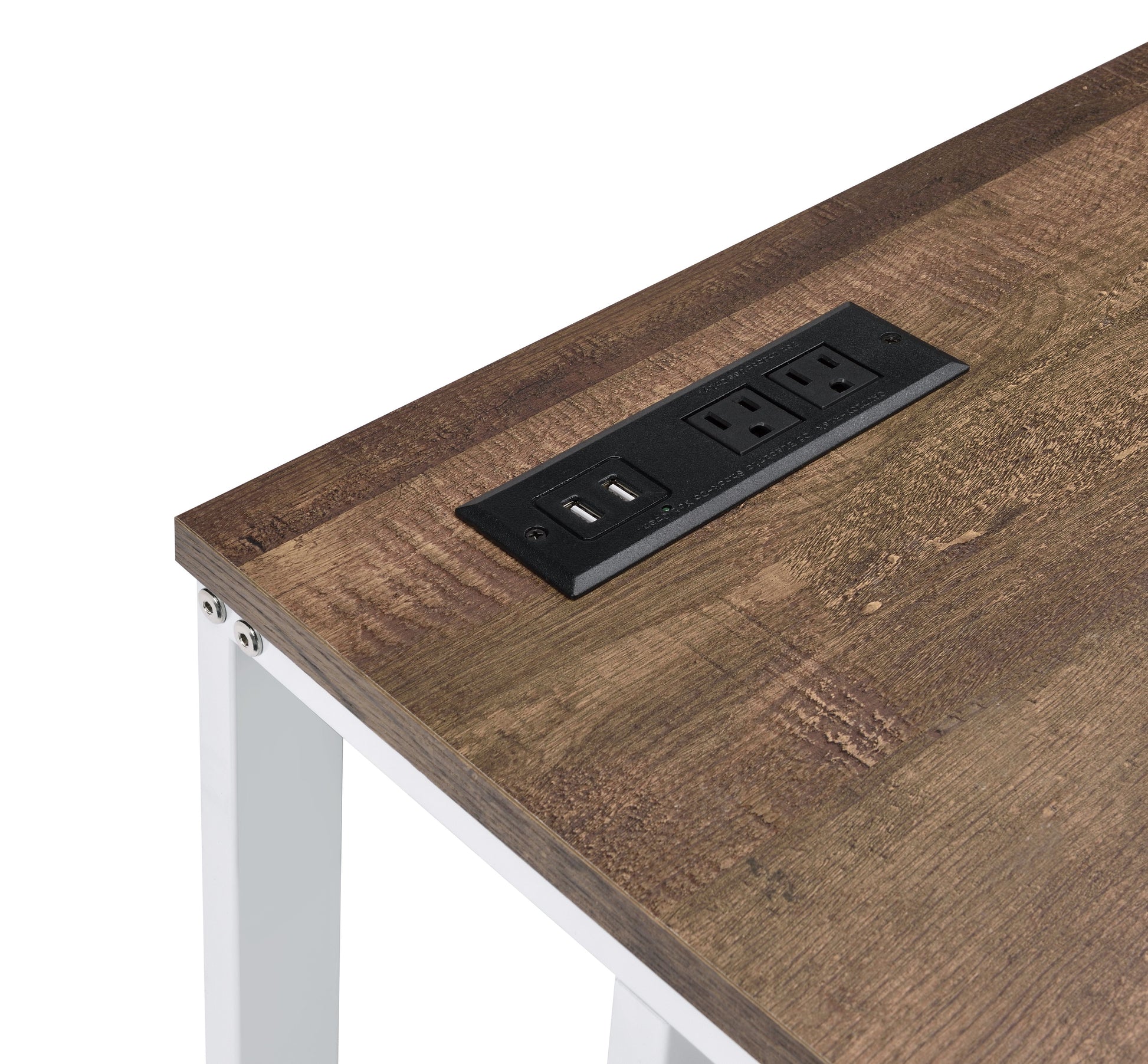 Tyrese Walnut & White Finish Writing Desk W Usb Walnut,White Metal,Synthetic Wood