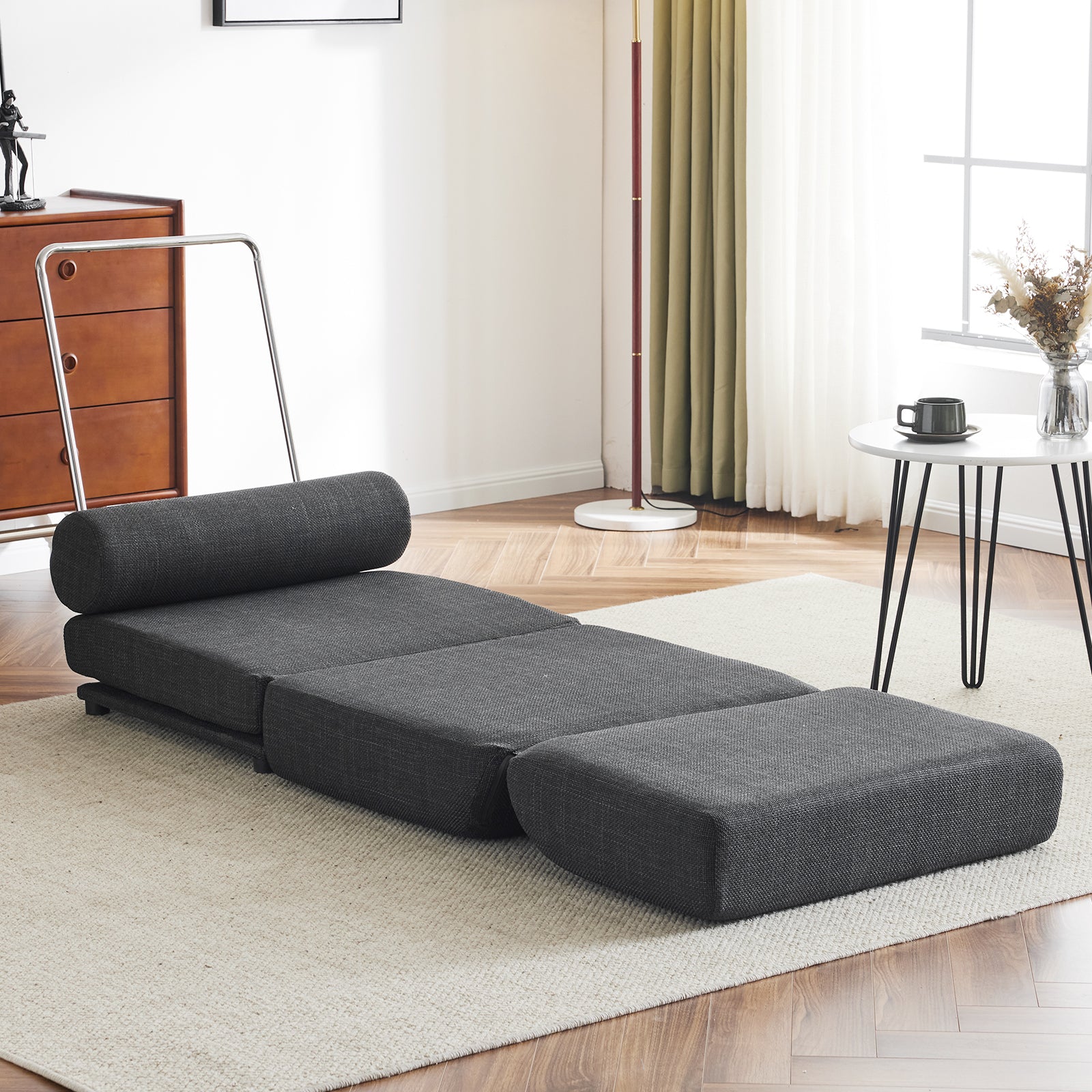 Single Sofa Chair Foldable Single Sofa Bed With Pillow,Portable Foldable Sofa Bed,Leisure Sofa Chair,Easy To Store,Made Ofand Wearable Linen,Dark Grey Dark Gray Modern Foam Linen