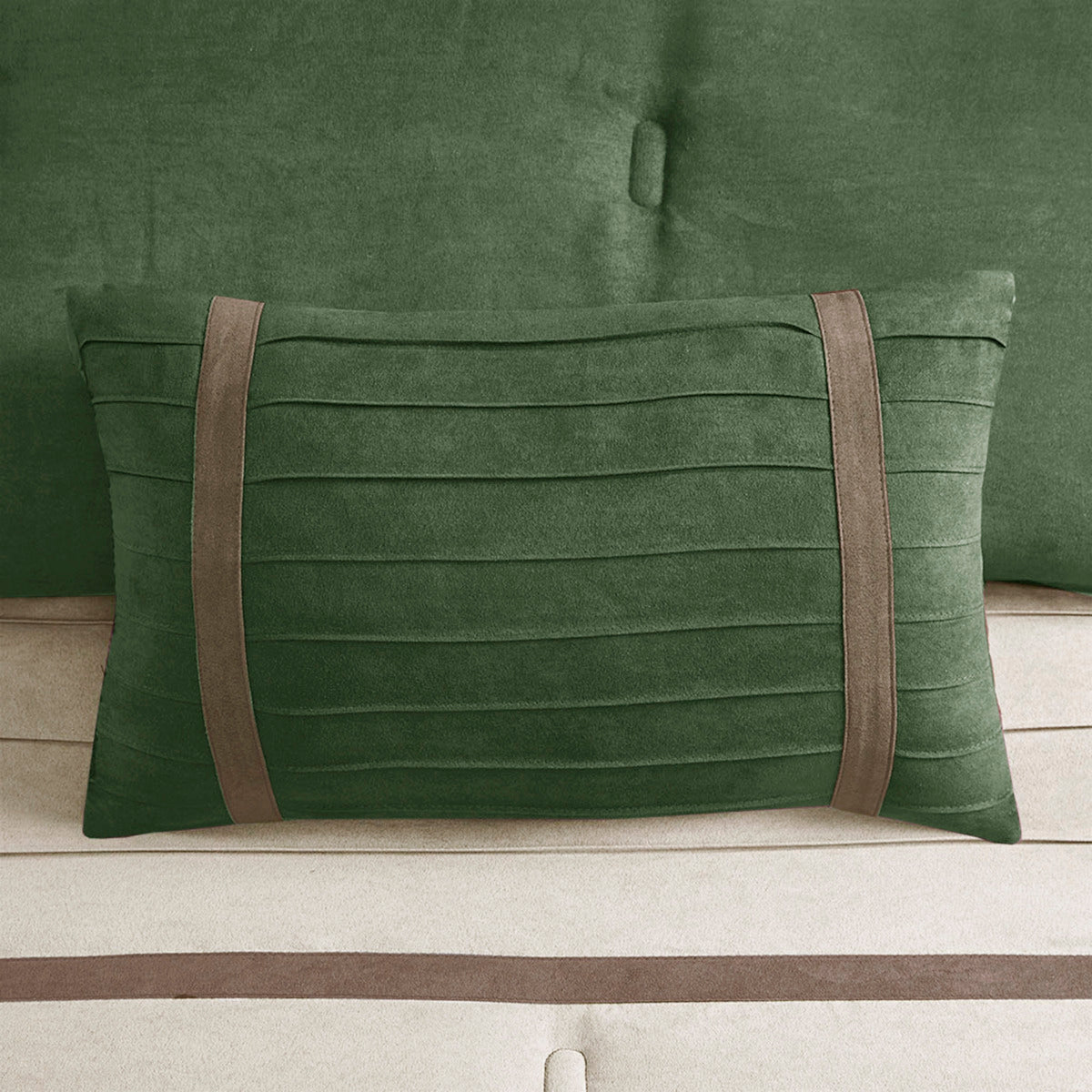 7 Pc Pieced Faux Suede Comforter Set Green Cal King California King Green Polyester
