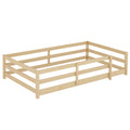 Twin Size Floor Bed, Montessori Floor Bed With Fence, Kids Montessori Bed Twin Size, Wood Montessori Floor Bed For Kids, Girls, Boys Natural Natural Wood Metal