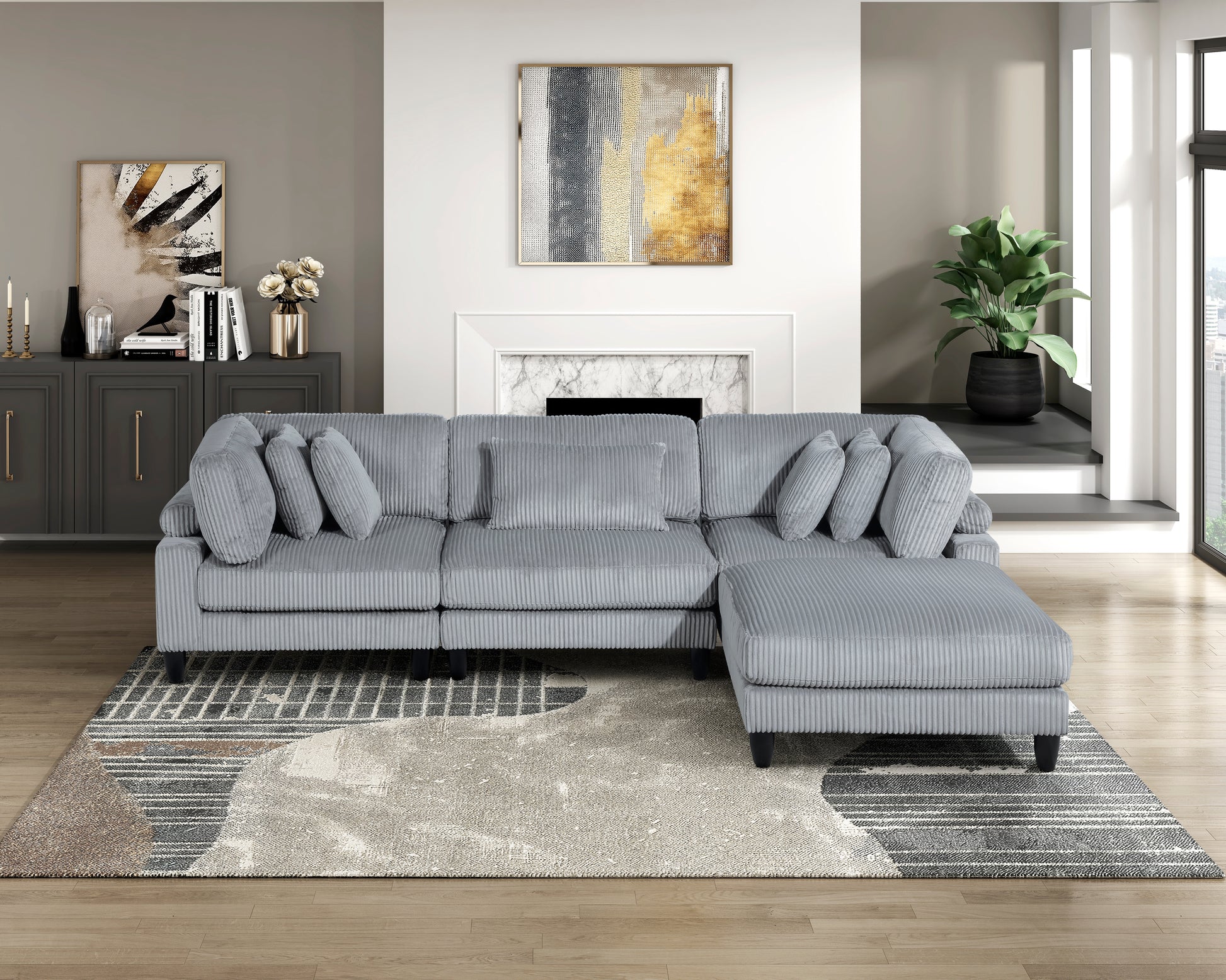 Living Room Furniture Ottoman Gray Corduroy Upholstery 1Pc Soft Cushion Cocktail Ottoman Solid Wood Legs Gray Corduroy Wood Primary Living Space Contemporary,Modern Square Plywood,Solid Wood