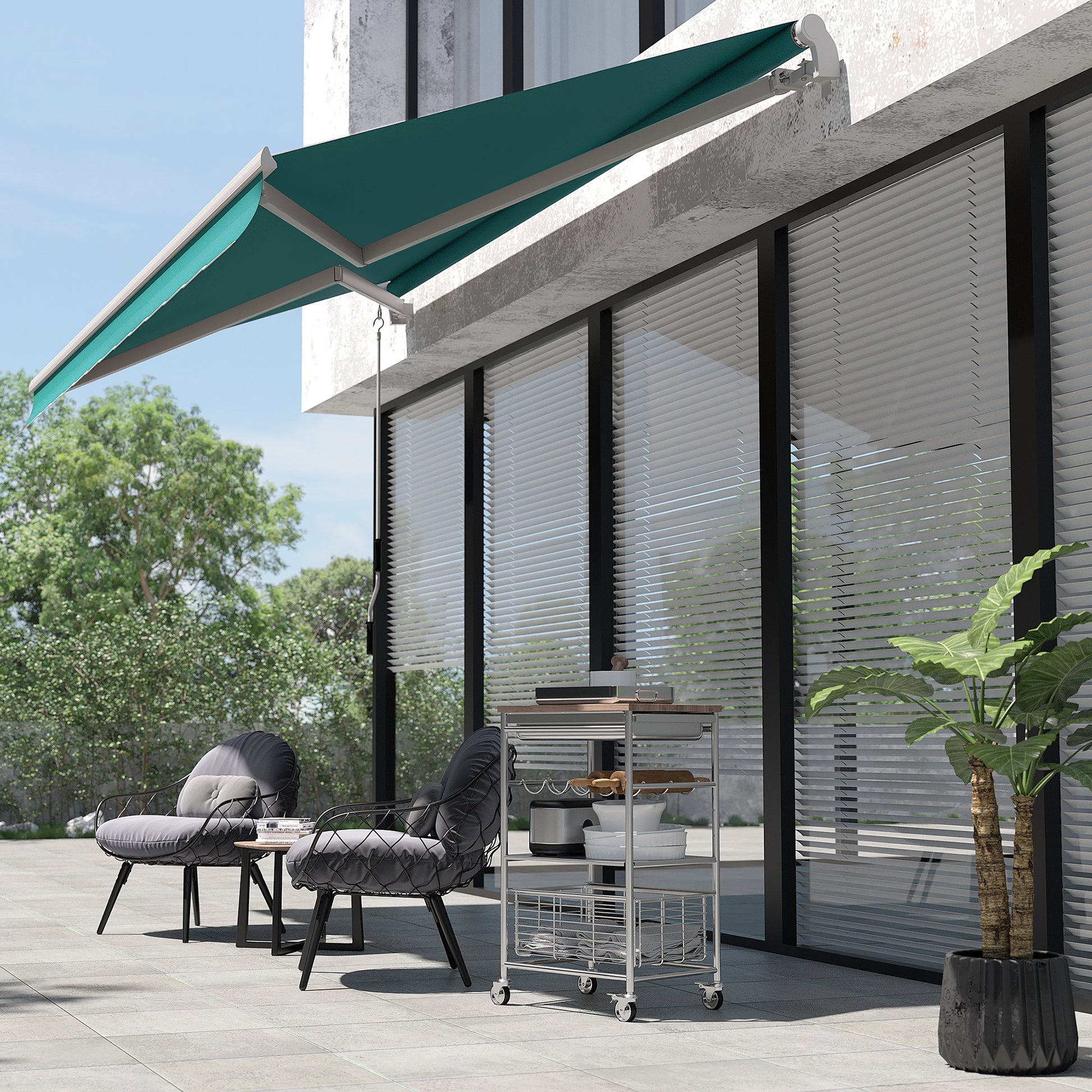 Outsunny 13' X 8' Retractable Awning, Patio Awnings, Sunshade Shelter W Manual Crank Handle, Uv & Water Resistant Fabric And Aluminum Frame For Deck, Balcony, Yard, Green Green Aluminum