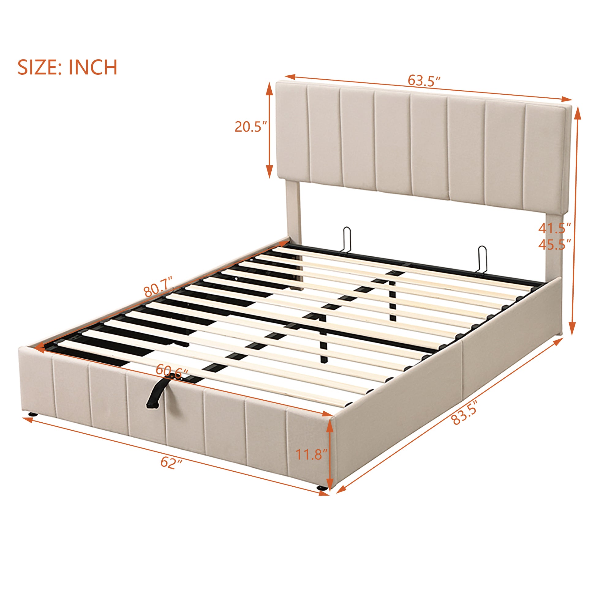 Queen Size Upholstered Platform Bed With A Hydraulic Storage System Beige Old Sku: Lp000211Aaa Beige Upholstered