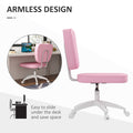 Vinsetto Cute Armless Office Chair, Small Pu Leather Computer Desk Chair, Vanity Task Chair With Adjustable Height, Swivel Wheels, Mid Back, Pink Pink Faux Leather