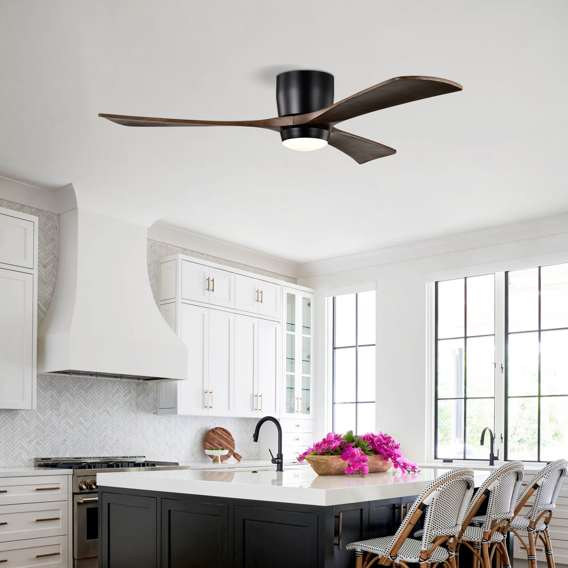 52" Ceiling Fan With Lights Remote Control,Quiet Dc Motor 3 Blade Ceiling Fans 6 Speed Levels,Reversible Ceiling Fan, For Patio Living Room, Bedroom, Office,Indoor. Matte Black Black Walnut Matte
