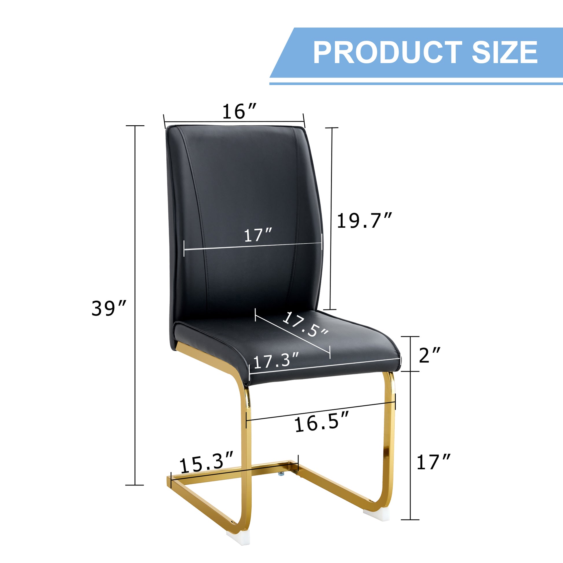 Luxury Simple Arch Chair Set Of 2 Black Pu Material High Resilience Dining Chair With Arched Metal Gold Leg. Black Gold Set Of 2 Metal,Pu